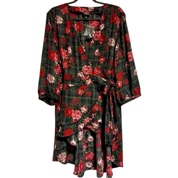 Torrid Black Floral Plaid Georgette Wrap Tunic Blouse Size 2 2XL - Picture 7 of 14